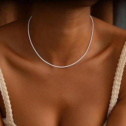 925 Sterling Silver Chain for Women, Diamond Cut 1.1mm Round Snake Chain Lobster Claw Clasp Silver Jewelry Gifts for Women Mom Girlfriend - size: 22 Inches