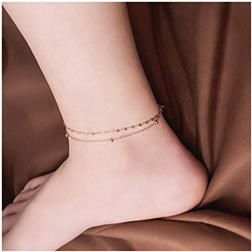 RoseGold Ankle Bracelets for Women - Layered Anklets - Link Foot Jewellery - color: RoseGold - 6#