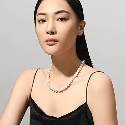 8mm 10mm Faux Pearl Necklace Earrings Set for Women White Black Round Glass Pearl Wedding Jewelry Gifts - color: Sun White Pearl-Ear Clips Set, size: 8mm
