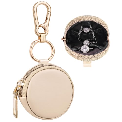 LUCKINEE Ring Holder Keychain, Travel Ring Case Ring Holder Pouch for Women | Small Jewelry Ring Pouch Keychain, Portable Ring Earring Stud Necklace Storage Case, Great for Linking on Purse or Belt Loops - color: Ivory
