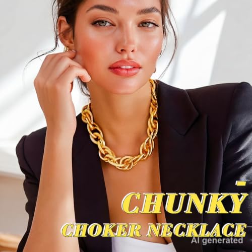 ACEDRE Chunky Gold Chain Necklaces Thick Link Choker Necklace for Women | Statement Cuban Link Necklaces Fashion Party Punk Jewelry