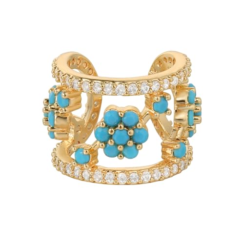 Ear Cuff Earrings for Women 14K Gold Plated Created Turquoise Cubic Zirconia Sparkling Boho Hollow Huggie Ear Cuffs Non Piercing | Clip On Cartilage | Single - color: Turquoise Blossom