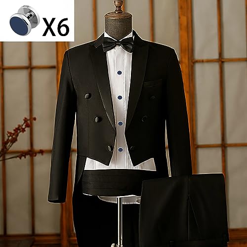 Cufflinks for Men and Tuxedo Shirt Studs Set with Gift Box Stainless Steel Cuff links - style: Navy blue