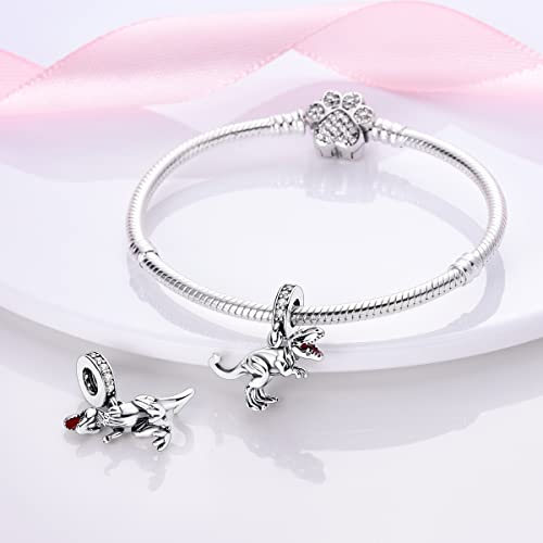 925 Sterling Silver Charm for Bracelet Necklace Women Dangle Pendant Beads | Love Faith Mom Ocean travel Butterfly Party Charm Beads Pendants DIY Jewelry Gift - color: Dinosaur Charms