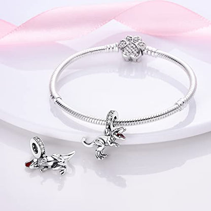 925 Sterling Silver Charm for Bracelet Necklace Women Dangle Pendant Beads | Love Faith Mom Ocean travel Butterfly Party Charm Beads Pendants DIY Jewelry Gift - color: Dinosaur Charms