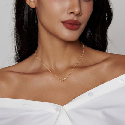 HERIER Cute Heart Necklace Dainty 18k Gold Plated Tiny Heart Pendant Choker Necklaces Small Gold Love Open Heart Chain Necklace for Women Simple Gold Necklace for Women Trendy Jewelry - color: Paperclip Necklace-Gold