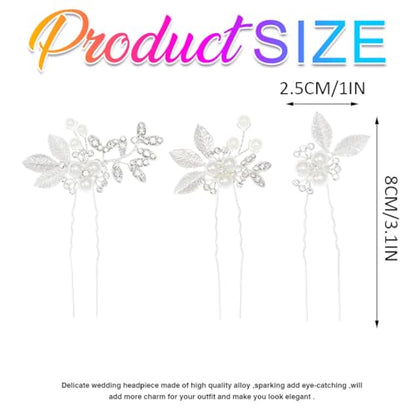 Heread Pearl Wedding Hair Pins Silver Bridal Clip for Women (Pack of 3) | Rhinestone Hair Clips Prom Accessories Accessory for Brides