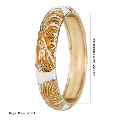 Hawaiian Monstera Luau Leaves Hinged Clasp Fashion Enamel Bangle Bracelet - color: Gold