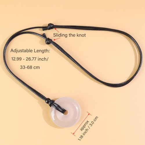 Anjiucc Natural Gemstone Pendant Necklce Lucky Coin Crystal Necklace Donut Pendnat with Adjustable Rope Healing Crystal for Men - color: White Chalcedony