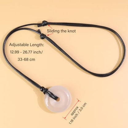 Anjiucc Natural Gemstone Pendant Necklce Lucky Coin Crystal Necklace Donut Pendnat with Adjustable Rope Healing Crystal for Men - color: White Chalcedony