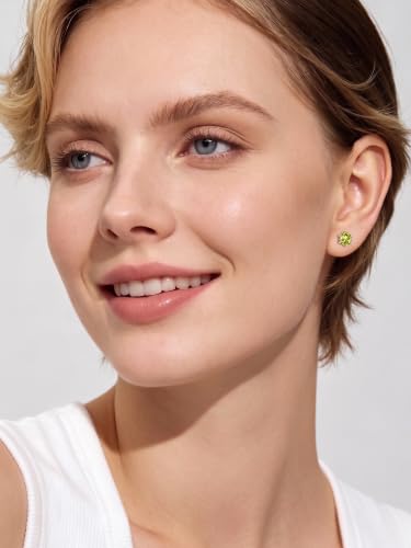 ChicSilver 925 Sterling Silver Earrings Sparkling Heart/Round/Princess Cut Birthstone Earrings for Women Birthday Jewelry with Gift Box - style: C.August(Peridot)-Round Cut