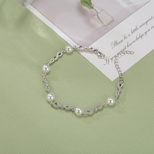 EVER FAITH Gorgeous Cubic Zirconia Pearl Wedding Link Bracelet for Bride | Marquise Teardrop Crystal Bridal Prom Jewelry, for Women Bridesmaids - style: Infinity_Clear Silver-Tone
