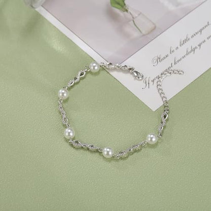 EVER FAITH Gorgeous Cubic Zirconia Pearl Wedding Link Bracelet for Bride | Marquise Teardrop Crystal Bridal Prom Jewelry, for Women Bridesmaids - style: Infinity_Clear Silver-Tone