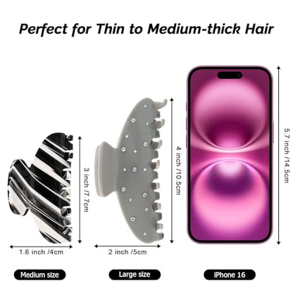 MAORULU Medium Cute Acetate Hair Claw Clips for Women Girls, 3 Inch Cherry Red Claw Clips for Thin & Medium Thick Hair, Durable French Banana Clip with Gift Box (Black and White Marble) - color: Black and White Marble