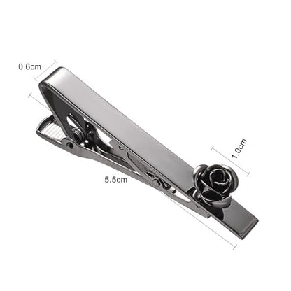 Pearl Rose Tie Clip Cufflinks Set for Men Gold Silver Gun-black Cufflinks and Tie Clip Groom Wedding Business Jewelry - style: Rose-Black