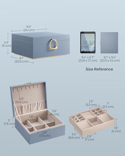 SONGMICS 2-Layer Jewelry Box, Jewelry Organizer with Handle, Removable Jewelry Tray, Jewelry Storage, Floating Effect, 8.1 x 9.4 x 4.3 Inches, Gift Idea, Misty Blue UJBC165Q01 - color: Misty Blue