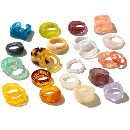 Resin Acrylic Plastic Stackable Rings for Women | Statement Chunky, Trendy Colorful, Knuckle Jewelry, Dome Thick Rings, Bulk Set - color: PurpleBlue