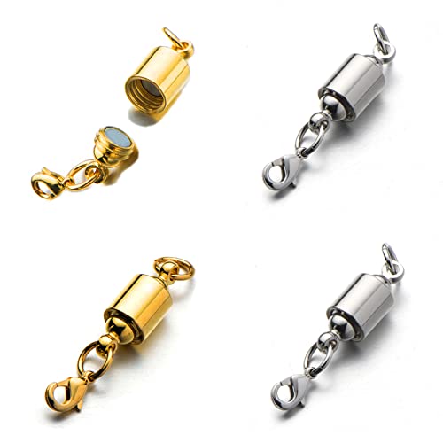 Zpsolution Screw-in Locking Magnetic Jewelry Clasps for Necklace 6mm | Easy to Use, Barrel Type, Light and Small, Magnetic Clasps For Bracelets - color: Glod and Silver