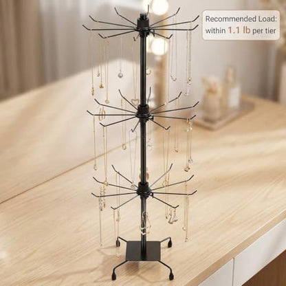 QWORK 3-Tier Rotating Metal Jewelry Display Stand – Adjustable Tabletop Holder for Necklaces, Earrings & Key Rings - size: 1 Pack