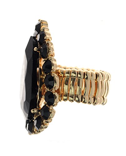 NYFASHION101 Radiant Teardrop Stone Adjustable Cocktail Statement Ring - color: Black/Gold-Tone
