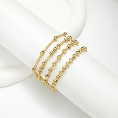 Dainty Gold Plated Pearl Crystal Beaded Bracelets Set for Women 14K Gold Plated Bead Pearl Beads Bracelet Stackable Paperclip Link Chain Bracelets Gold Plated Bracelets for Women Trendy Jewelry - color: Style9-multi layer1-4pcs