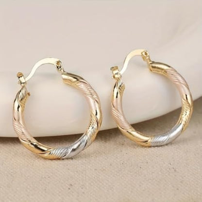 White Gold & Gold Plated Twisted Hoop Earrings for Women Daily Evening Parties Wear Lightweight Jewelry Earring Gift for Her