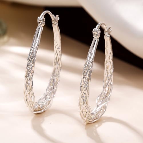 Senteria Sterling Silver Hoop Earrings - Medium, Lightweight, Thick Twist Oval Hoops