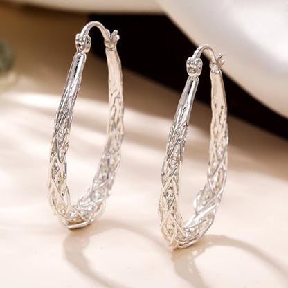 Senteria Sterling Silver Hoop Earrings - Medium, Lightweight, Thick Twist Oval Hoops