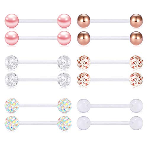 FECTAS Plastic Nipple Rings Tongue Piercing Retainer Barbell 14g for Women Surgery 12/14/16/18mm - style: A-12pcs-14MM
