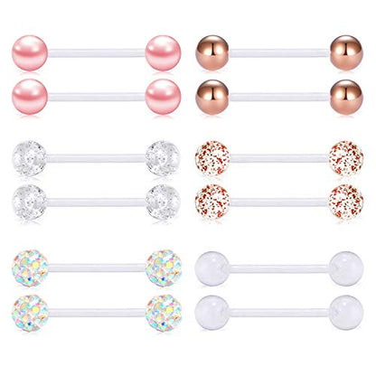 FECTAS Plastic Nipple Rings Tongue Piercing Retainer Barbell 14g for Women Surgery 12/14/16/18mm - style: A-12pcs-14MM