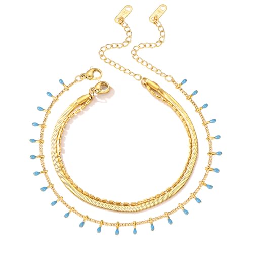 2/3 PCS Gold Anklets for Women Waterproof Boho Starfish, Seashell, Heart & Butterfly Charms Ankle Bracelets Non Tarnish Adjustable Layered Cuban Beaded Foot Chain Beach Jewelry for Summer Vacations - color: Gold Set 1