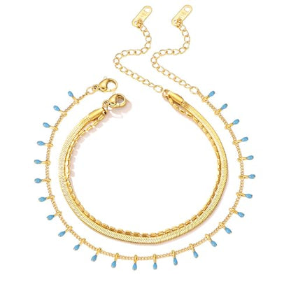 2/3 PCS Gold Anklets for Women Waterproof Boho Starfish, Seashell, Heart & Butterfly Charms Ankle Bracelets Non Tarnish Adjustable Layered Cuban Beaded Foot Chain Beach Jewelry for Summer Vacations - color: Gold Set 1
