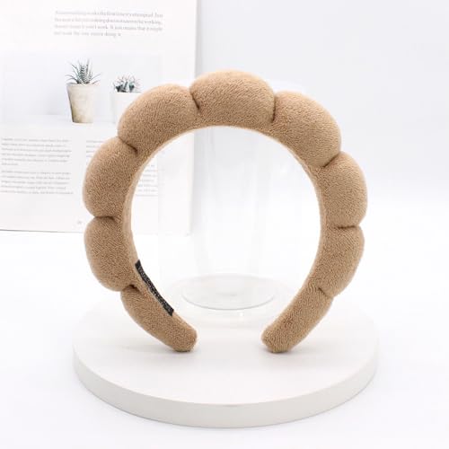 Spa Headbands for Washing Face Makeup Skin Care Headband Women Bubble Facial Beauty Headbands Puffy Shower Towel Band Hair Headband - color: Khaki