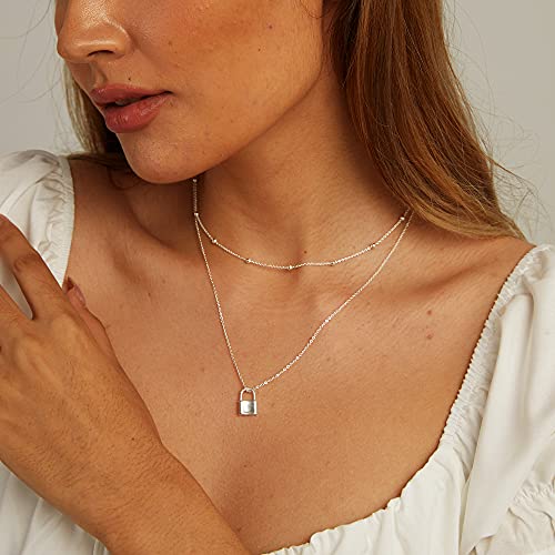 CHESKY 14K Gold Plated Silver Dainty Satellite Choker Necklace for Women | Layered Beaded Chain Necklace, Thin Choker Jewelry, Dainty Gold necklace, Minimalist Trendy Jewelry, Daily Gift for Women - style: Beaded-Silver