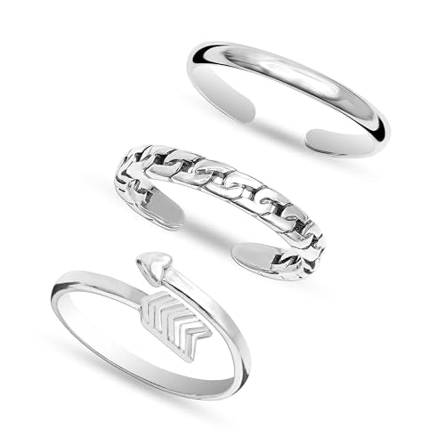 LeCalla 925 Sterling Silver Minimalist Toe Rings Set of Toe Ring Lightweight Simple Antique Open Adjustable Toe-Rings Beach Foot Jewelry Set for Women - color: 02. Trio (3 PCS)