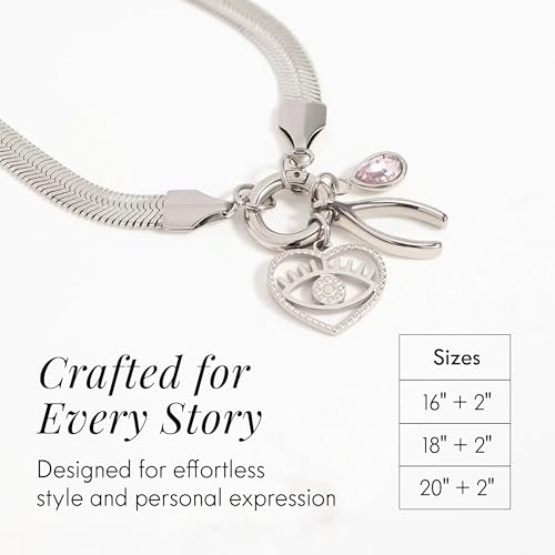 Destin Jewelry 18K Gold Plated Herringbone Necklace for Women and Men, Waterproof Flat Snake Chain, Stainless Steel Non Tarnish Layering Necklace - color: Silver, size: 20" + 2"