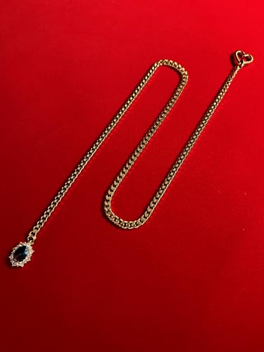 Women's Heart O-Ring Slip Chain Necklace, Double Layered Adjustable 39'' Cuban Chain with Detachable Heart Clasp and Colorful Rhinestone Pendant - color: 25'' Gold-Ocean Blue