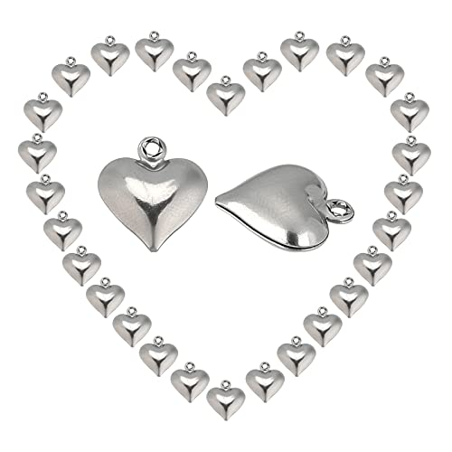 SUNNYCLUE 1 Box 100Pcs Heart Charms Hearts Stainless Steel Love Charm Bulk 3D Metal Beads Mother's Day Pendants for Jewelry Making DIY Gifts Bracelets Necklaces Crafts Supplies - color: 1 Box 100Pcs Stainless Steel 3D Heart Charms