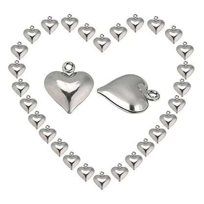 SUNNYCLUE 1 Box 100Pcs Heart Charms Hearts Stainless Steel Love Charm Bulk 3D Metal Beads Mother's Day Pendants for Jewelry Making DIY Gifts Bracelets Necklaces Crafts Supplies - color: 1 Box 100Pcs Stainless Steel 3D Heart Charms