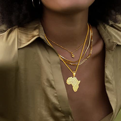GOLDCHIC JEWELRY Africa Map Necklace for Men, Stainless Steel African Tribal/Egyptian Eye of Horus/I LOVE AFRICA/Elephant Map Hiphop Jewelry Unisex with 22'+2'Adjustable Chain - color: Africa Map - Gold, style: No Customization