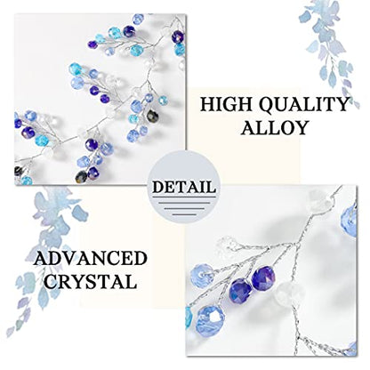 Bride Wedding Hair Vine Blue Rhinestones Bridal Hair Accessories Beaded Headband Hair Piece for Women and Girls (27.5 Inches) - color: Silver
