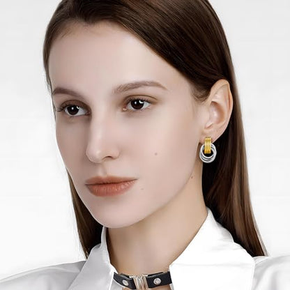 Gold Chunky Earrings for Women Geometric Knot Link Drop Dangle Earrings 14K Gold Plated Statement Earrings Trendy Gold Jewelry - color: Style 8-Two Tone