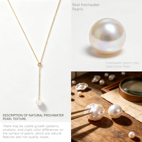 Freshwater Pearl Necklace for Women - 18K Gold Plated Dainty Pearl Pendant Choker, Hypoallergenic Non Tarnish Stainless Steel Chain, Gold Pearl Necklaces Gift for Her - color: Style 3