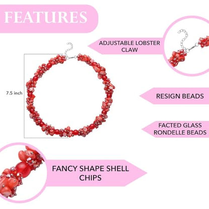 Beaded Necklaces Necklaces Shell- Colorful Beads y Summer 20-23 Inch - color: Red