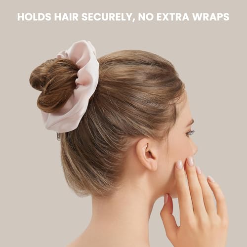 Silk Hair Scrunchies for Women, 100% Mulberry Silk Hair Ties, No Damage for Curly Hair, Large Scrunchie for Sleep, 1-Pack, Light Pink, L - color: Light Pink