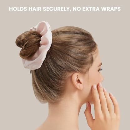 Silk Hair Scrunchies for Women, 100% Mulberry Silk Hair Ties, No Damage for Curly Hair, Large Scrunchie for Sleep, 1-Pack, Light Pink, L - color: Light Pink