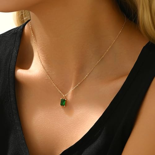 Cubic Zirconia Necklaces for Women 18K Gold Plated Tear drop Necklace Dainty Layered CZ Lariat Diamond Necklace - color: Green CZ-Gold
