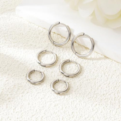 3 Pairs Huggie Hoop Earrings,Cartilage Hoop Earring Cubic Zirconia Cuff Surgical Stainless Steel Earrings - color: Silver Hoop