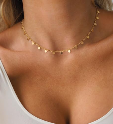 Gold Choker Necklace for Women, Dainty Gold Necklace 14k Gold Plated Simple Coin Butterfly Choker Necklaces for Women Trendy Charm Cute Non Tarnish Gold Necklace Fashion Waterproof Jewelry - color: C-Gold