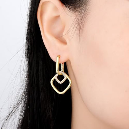 925 Sterling Silver Hoop Earrings Drop Dangle Earrings for Women Hypoallergenic Earring Trendy Huggie Earring Cute Graduation Birthday Gifts Jewelry for Women - color: French square earrings